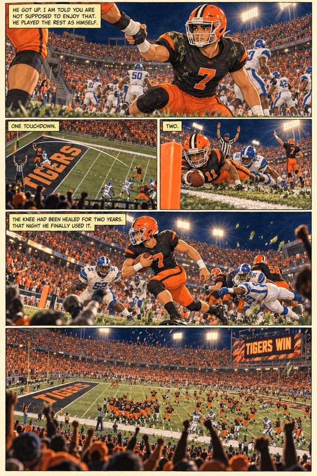 Game Plan comic page: the Tigers win